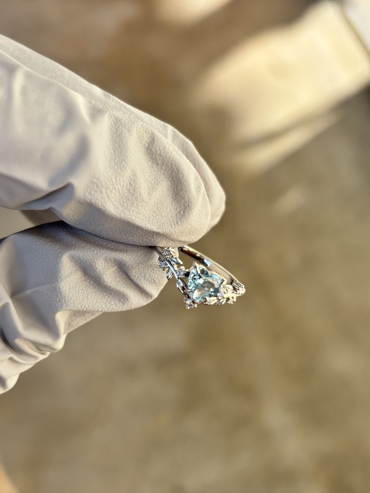 10K White Gold Engagement/ Anniversary Ring Wi The Aquamarine Center Stone