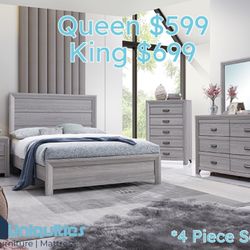 Grey 4 Piece Bedroom Set Queen Size 