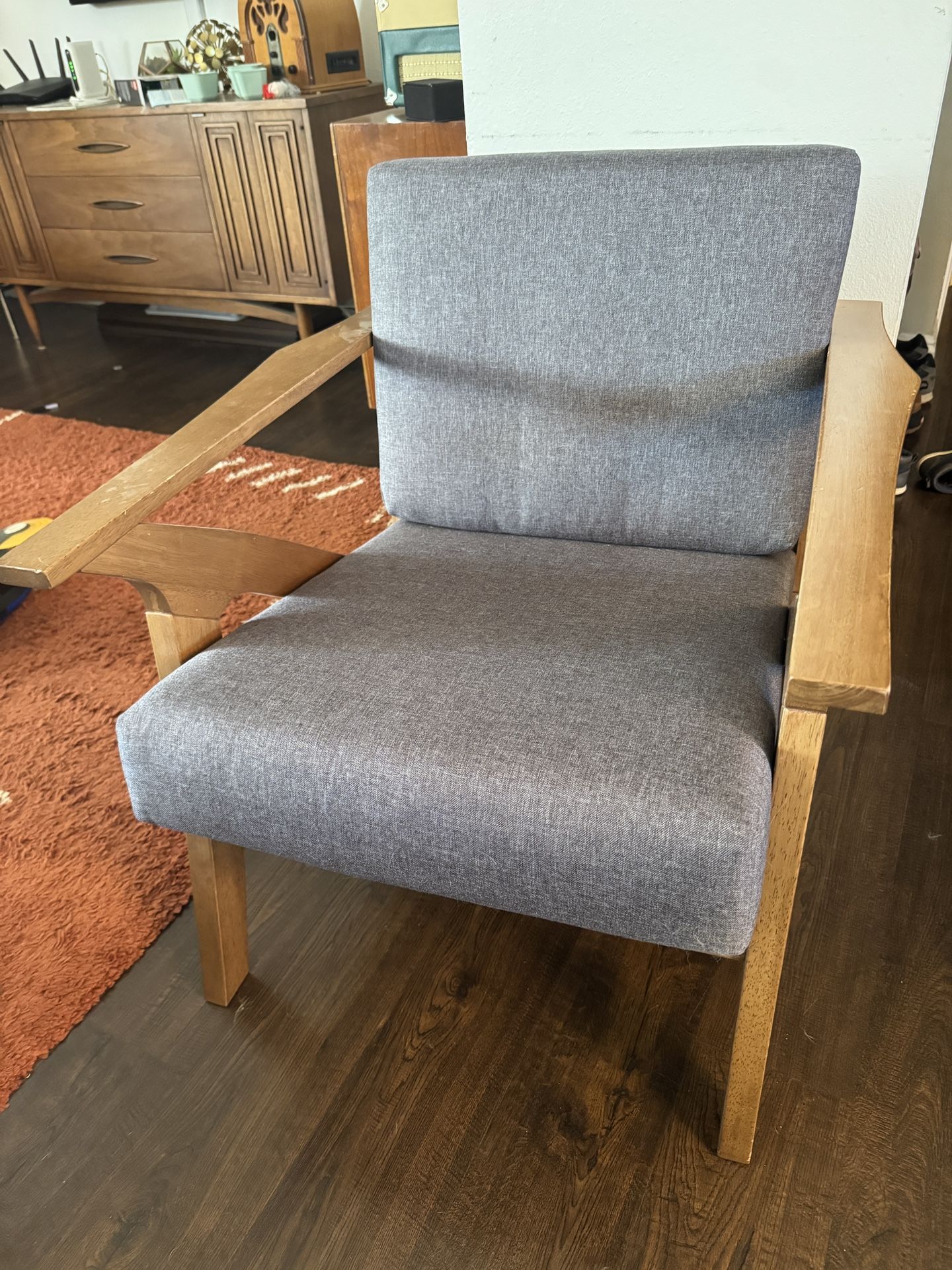 Vintage Midcentury Modern Style Grey Wooden Arm Chair Retro 1960s