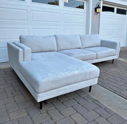 Living Spaces mid-century modern light gray sectional couch