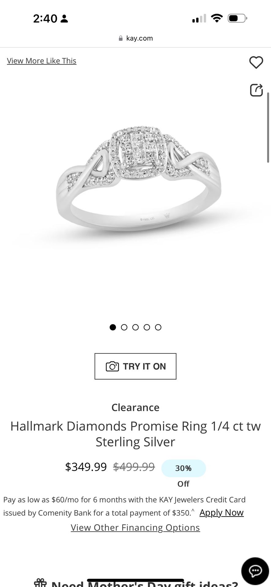 Diamond Promise Ring 1/4 ct tw princess cut