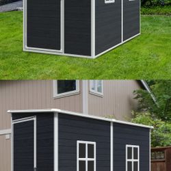 NEW!! 4x8 Resign Shed Black With Floor And 2 Windows 