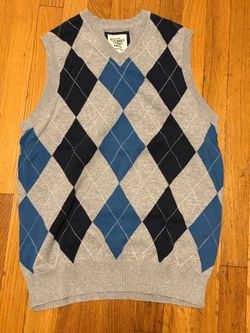 Old Navy Argyle Sweater Vest Gray Men’s Size Small 100% Cotton