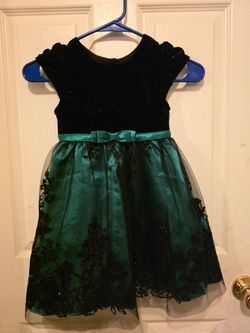 Girls Holiday Dress Black Velvet Green Tulle