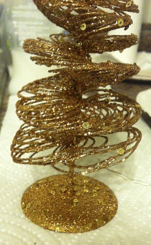 Gold Glittery Shiny Wire 10" Christmas Tree w/ Star Decor Pretty!