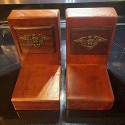 Pair Of Vintage Wood American Eagle Bookends