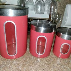 Three piece kitchen canister set! Metal w/ removable lids!