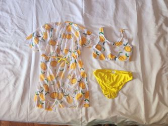 3pcs Girls Lemon Swim Bikini and Cover Up