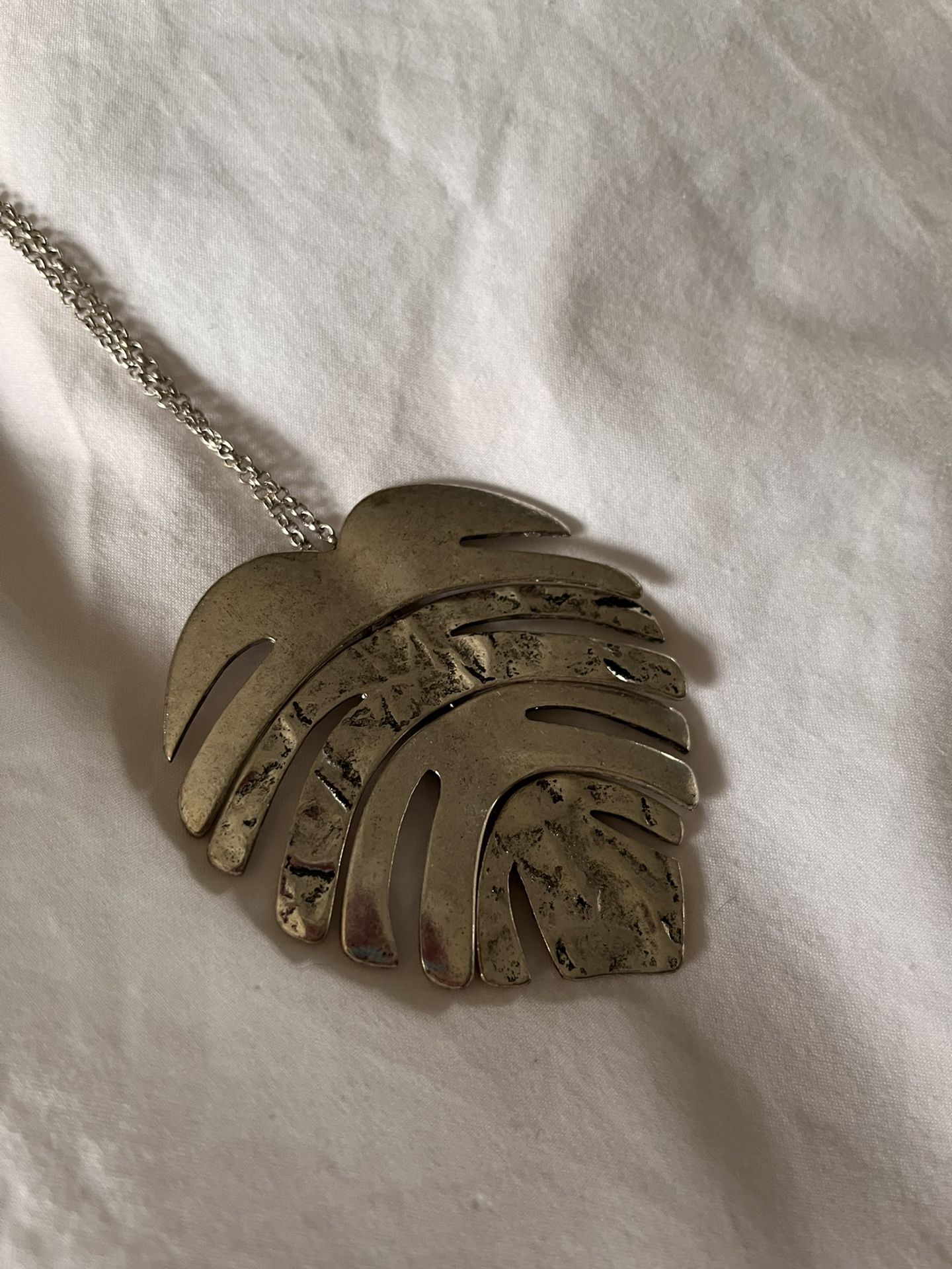 Long silver Palm Leaf Necklace