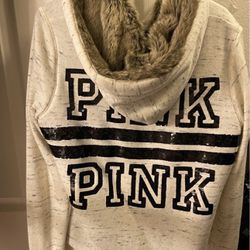 PINK Fur Lined Sequence Hoodie 
