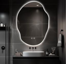 LED Bathroom Mirror with Lights,25x35 in Asymmetrical Led Bathroom Mirror for Wall, Backlit Mirror with Anti-Fog,3 Colors and Dimmable Light,[Horizont