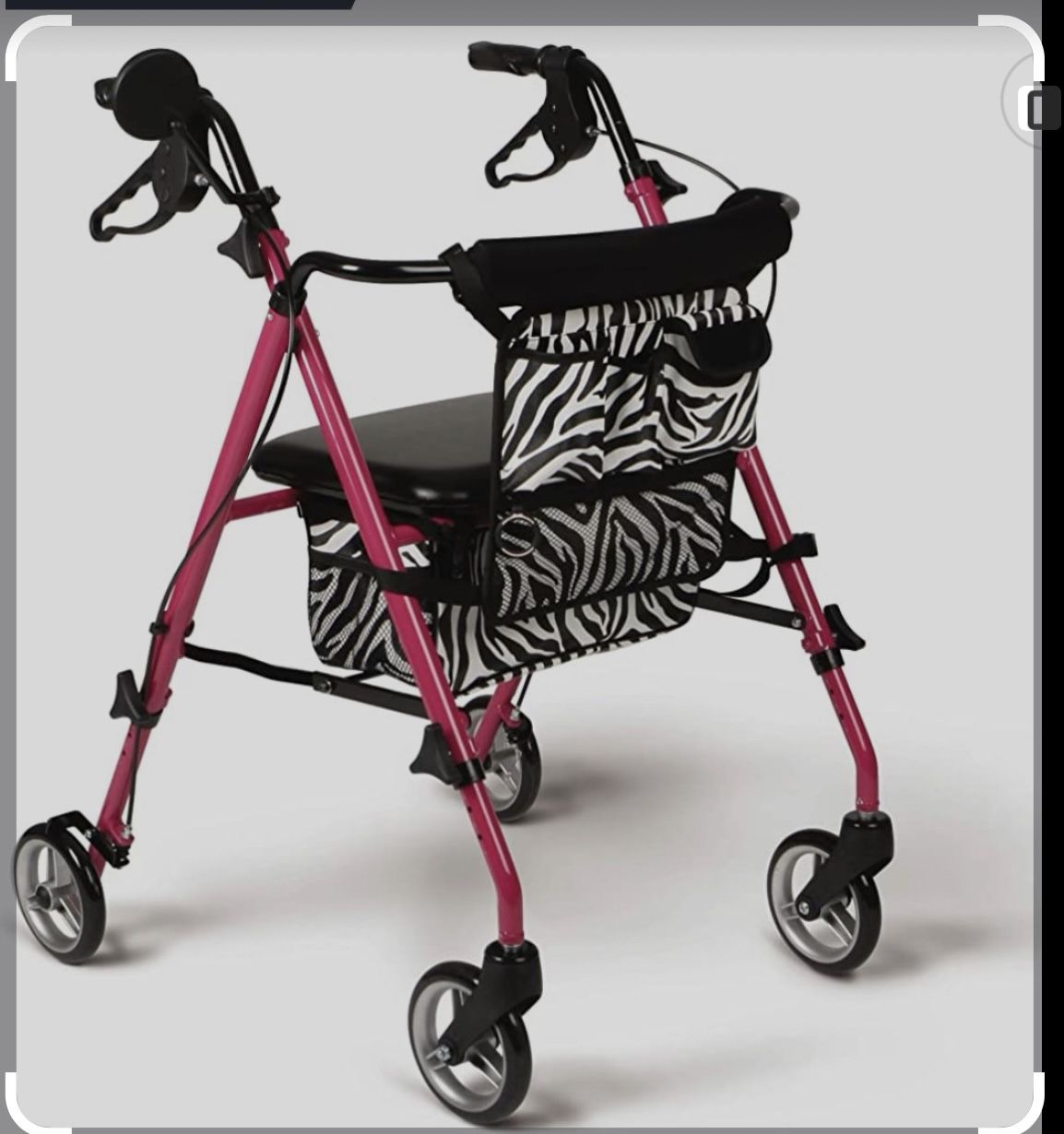 Medline Deluxe Posh Pink Zebra Rollator
