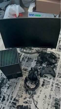 Xbox Series X, Sceptre Gaming Monitor, Hyper X Wired Headset, and Xbox Controller