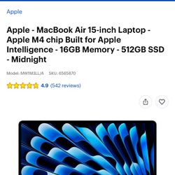 MacBook Air 15 In M4 16GB 512 SSD