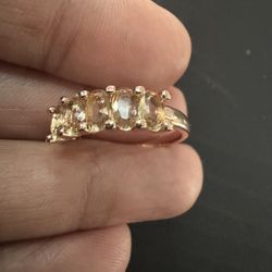 585 14K RG Rose Gold Stamped Symmetric Champagne Gemstone Size 7 Ring