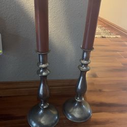 Large pewter candlesticks 13.5” X 5 Excellent