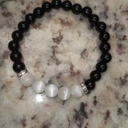 Selenite/black Obsidian Bracelet