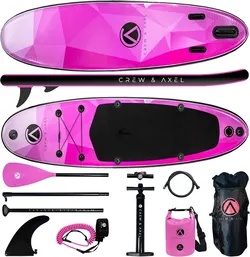 Crew Axel Inflatable Paddle Board 10’33’6” Extra Wide & Lightweight (18lb) Paddle Board – Premium SUP Set Includes 2 Bags, Floating Paddle, Camera Mou