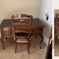 Country French Provincial Writing Desk W/ Matching Chair With Woven Mesh Seat 