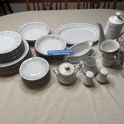Montgomery Ward®️ Style House Damask Fine China Serving for 8 Place 47 Piece