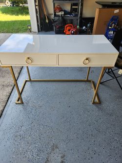 White and gold vanity desk