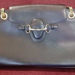 Gucci Horsebit 1955 Emily Chain Large Shoulder Bag Black Leather Double Strap