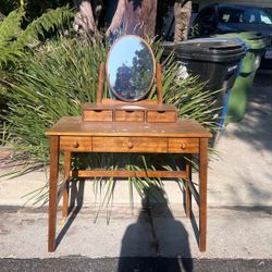 Vintage Wooden Vanity Table with Mirror & Drawers 