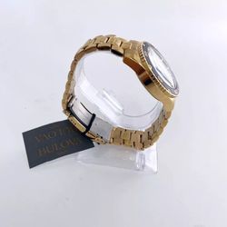 Classic Bulova Gold/Black Marine Star Quartz 98B406 Watch 41.5mm