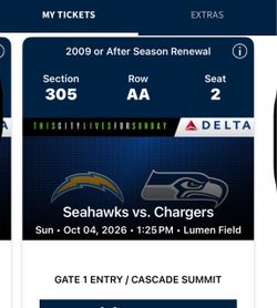 Seahawks vs Chargers $250