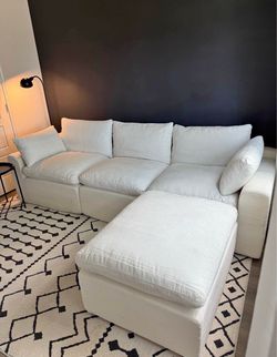 White Modular Sectional Sofa with Ottoman