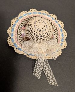 Hat Crochet Miniature Hat with Lace Country Charm Home Decor Accents
