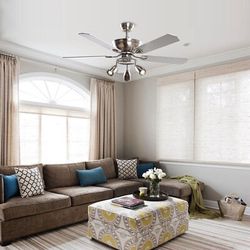 Brushed Nickel Ceiling Fan with Light Kit