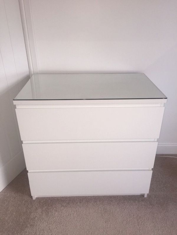 Ikea Malm White 3 Drawers With Glass Top In Newcastle Tyne And
