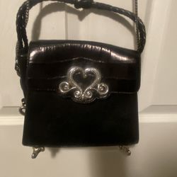 Black Leather Brighton Footed Handbag Vintage