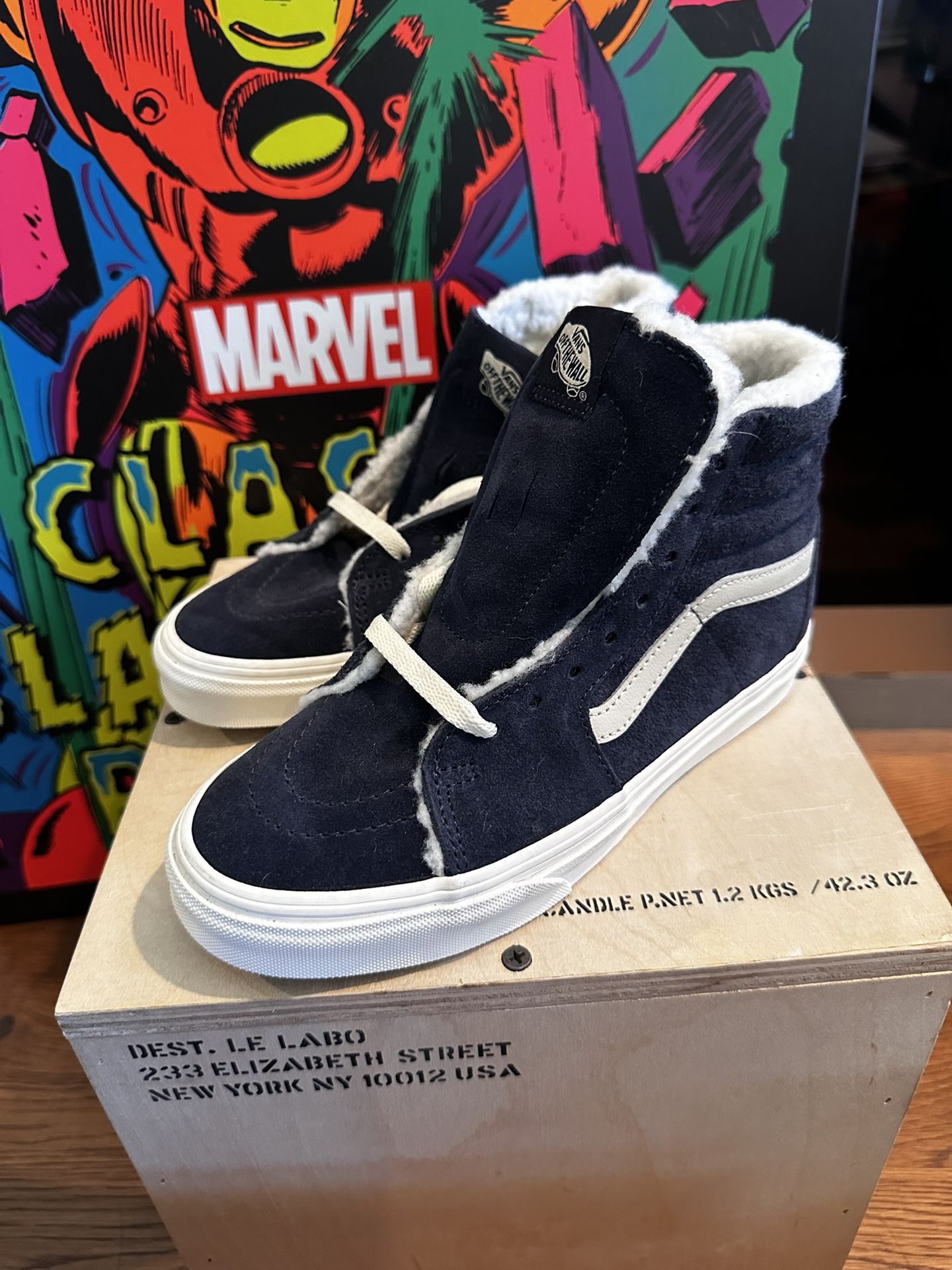 Kids Vans Sk8 Hi // Fur Lined Blue Suede - 4Y