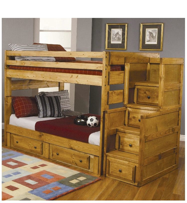 Full over full size bunk beds oak wood