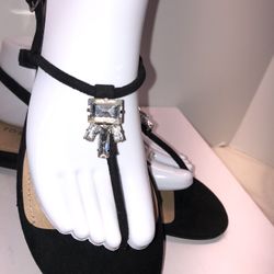 Torrid Rhinestone Black Sling Back Sandal Shoes Size 8.5w