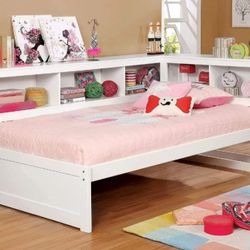 Brand New White Full Size Bookcase Side & Headboard Corner Design