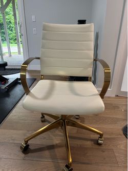 Modern Faux Leather Office Chair with Gold Base & Arms