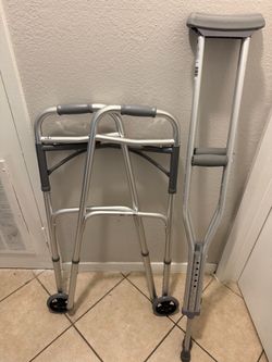 Folding Walker with Wheels and Crutch