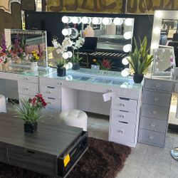 Big Vanity Set Glossy White FREE STOOL