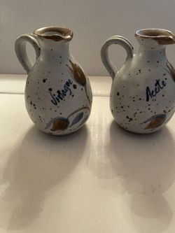 Art Pottery Oil And Viniger Small Jugs