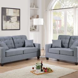 Brand New Gray/Black/Tan 72" Sofa + 57" Loveseat 2PCs Set