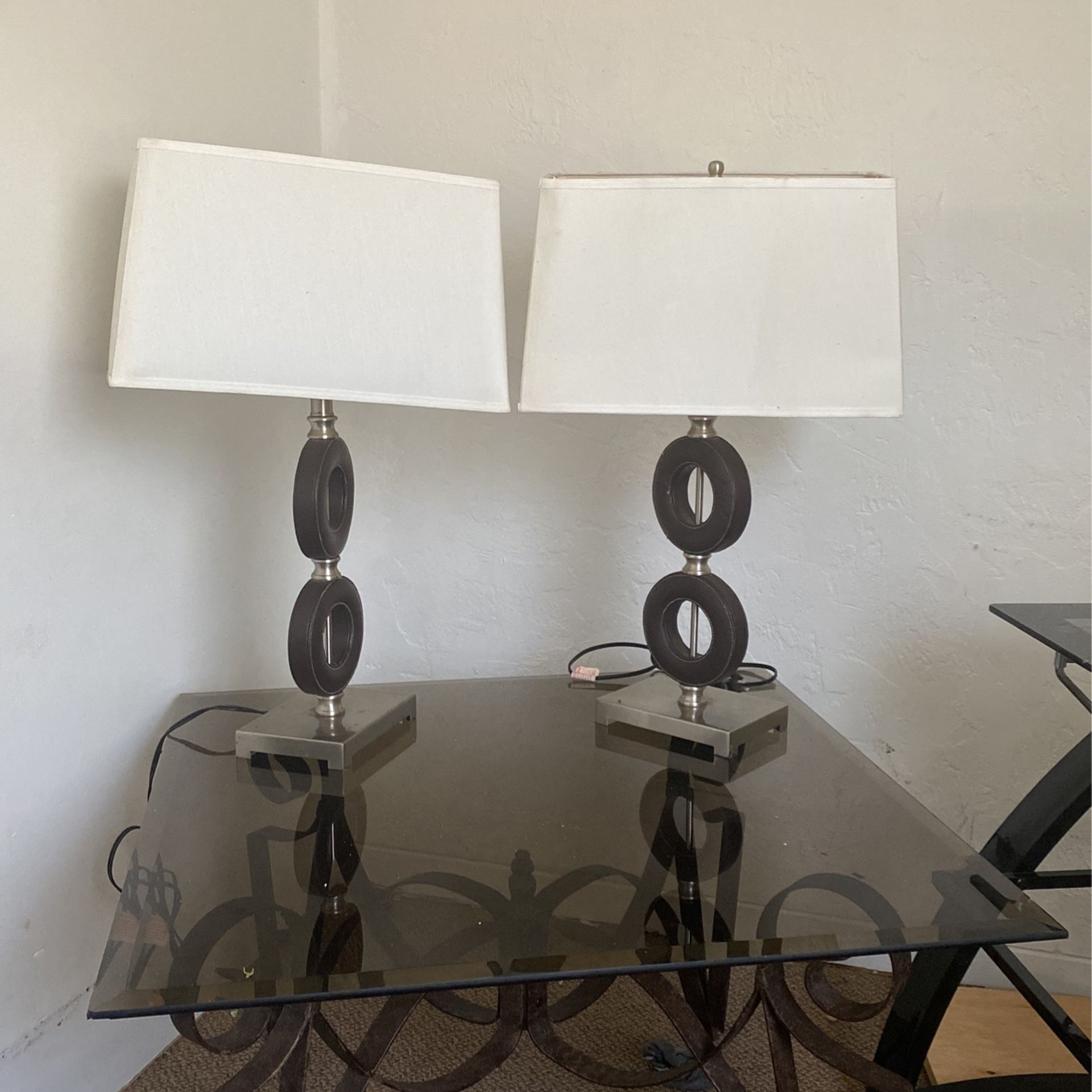 Two Lamps Plus Glass Table 