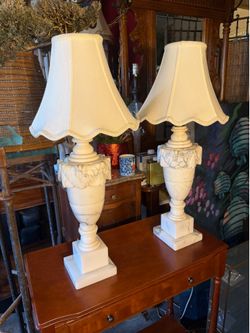 Pair antique alabaster marble base beautiful Lamps