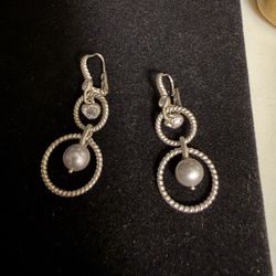 Judith Ripka Designer Sterling Silver 925 earrings with pearls