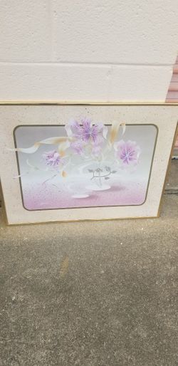 Vintage 80s Pastel Floral Wall Art Print – Framed & Matted – Retro Decor