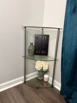 3-Tier Glass Corner Shelf – Chrome & Glass Display Stand