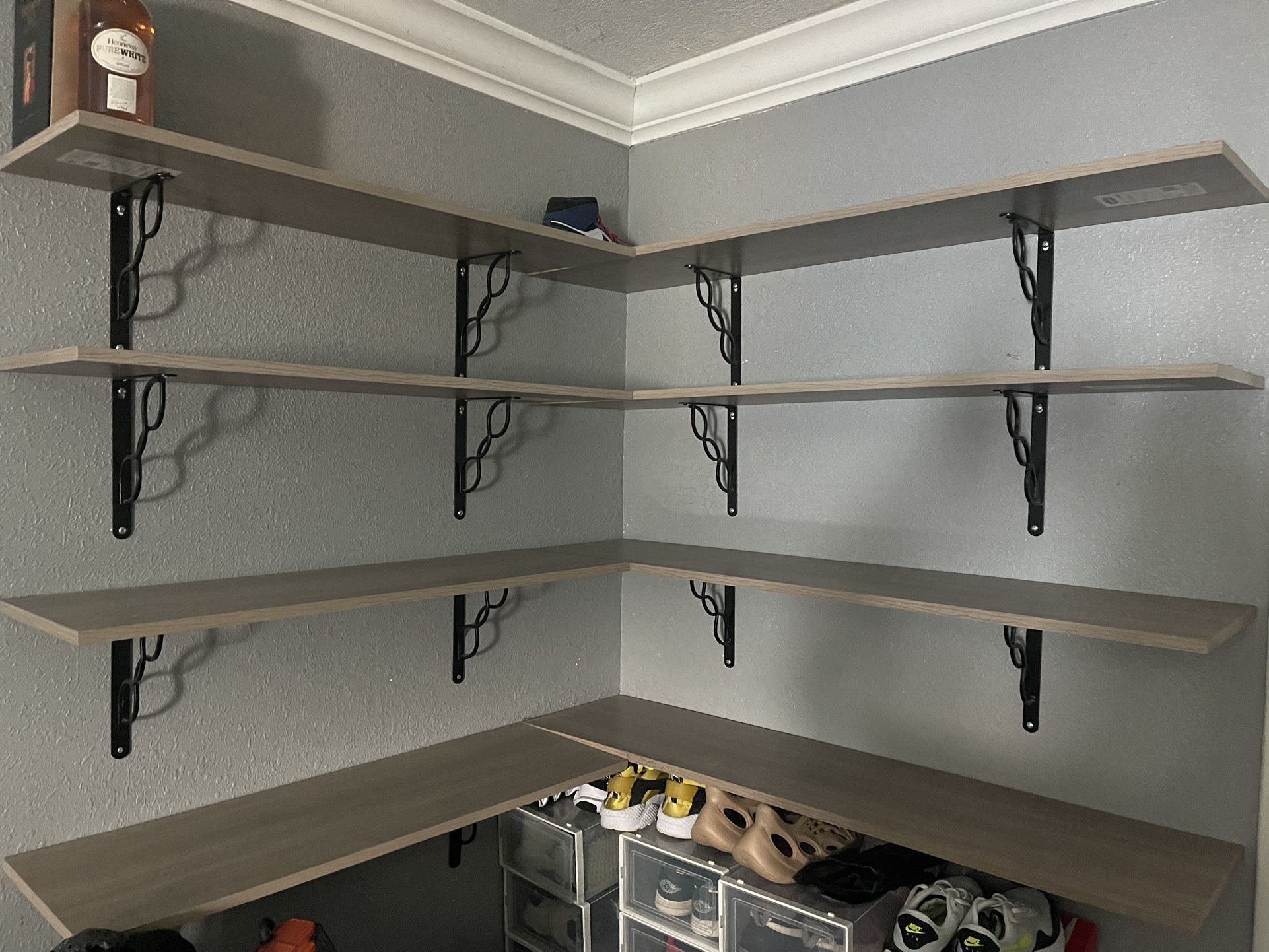 8 Grey Shelves With Black Brackets