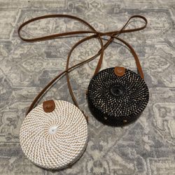 Handwoven Round Rattan Straw Mini Crossbody Bag